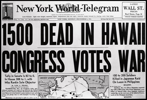News Headline after Pearl Harbor Attack