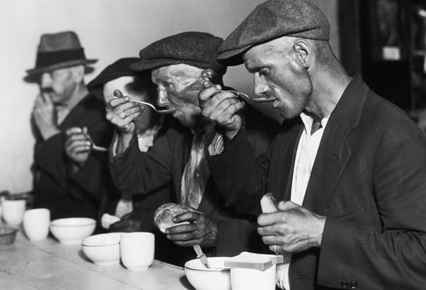 men eating soup during great depression COMFORTABLY NUMB