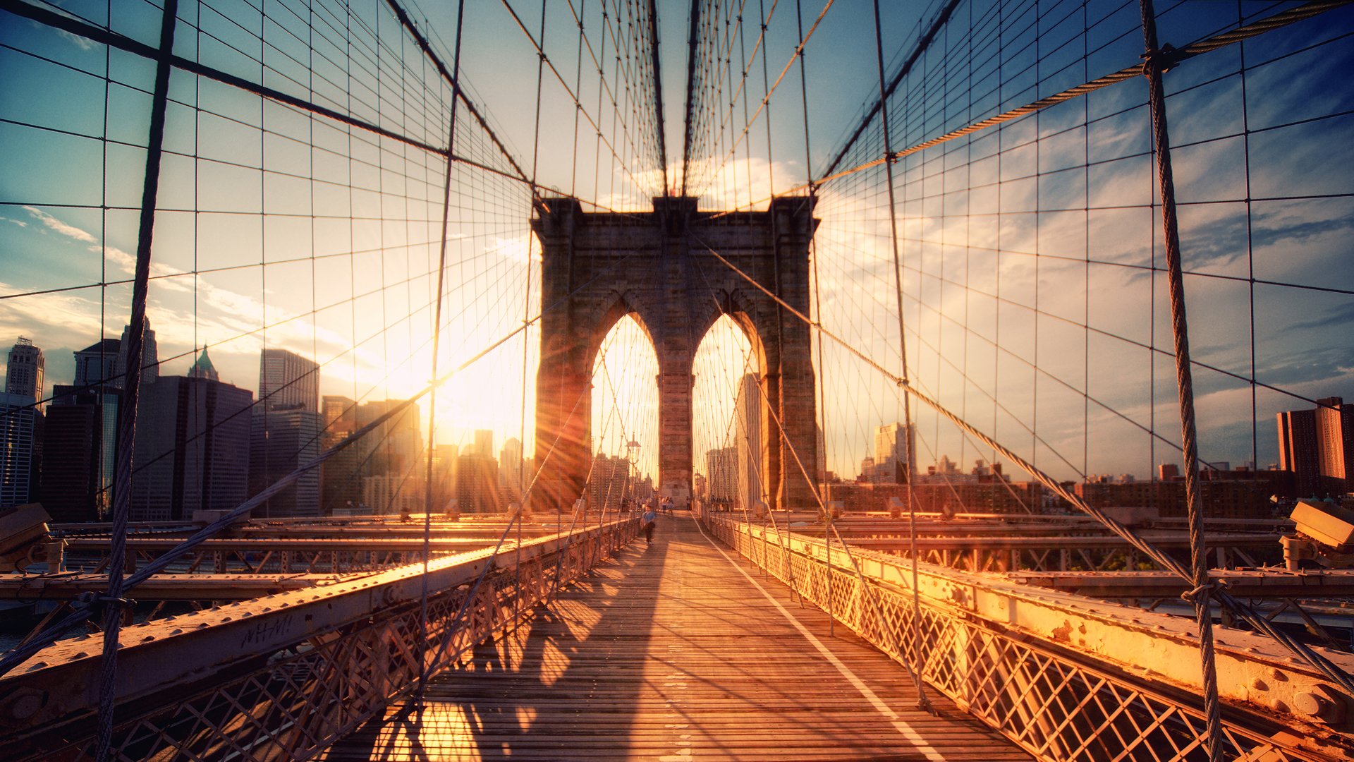 View of New York from on the Brooklyn Bridge