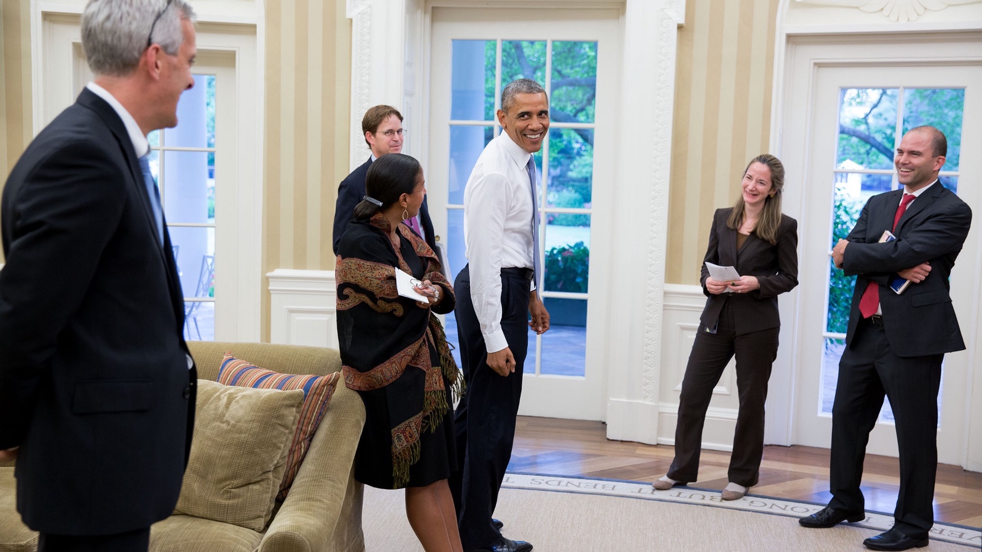 The President Barack Obama with National Security staff members